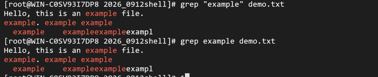 图 1：grep &ldquo;example&rdquo; demo.txt 的输出